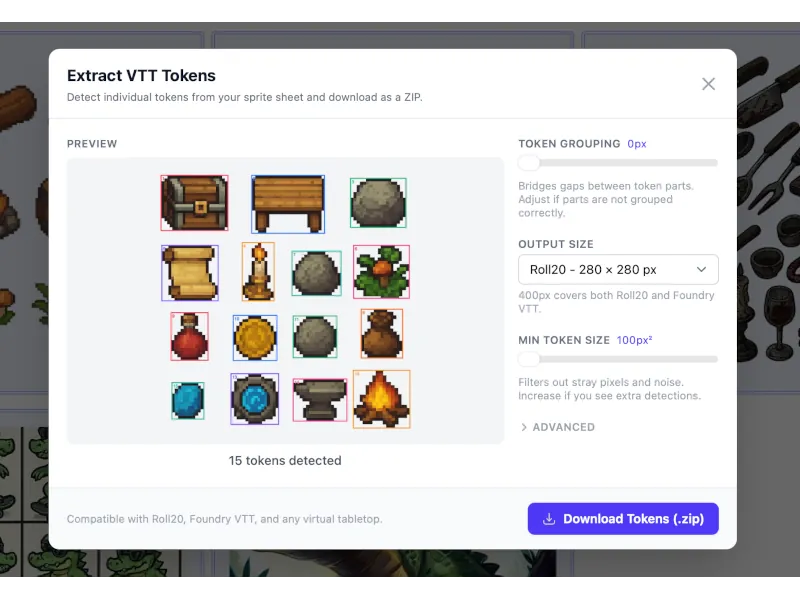 screenshot of token cutting feature on art board
