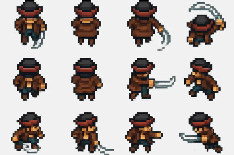 Example sprite sheet of a pirate character