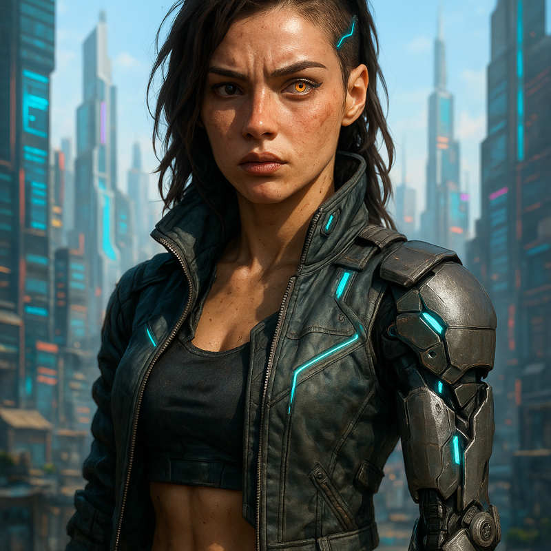 portait of a cyberpunk merc